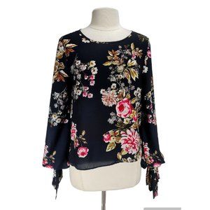 VINCE CAMUTO Women Size S Balloon Sleeve Tunic Blouse Navy Blue Floral 302P